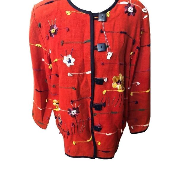 Allure cotton woven art to wear embroidered floral shacket size 14/16 L - Picture 3 of 11